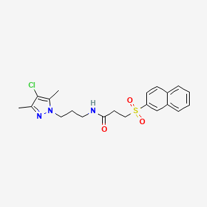 molecular formula C21H24ClN3O3S B10937983 N-[3-(4-chloro-3,5-dimethyl-1H-pyrazol-1-yl)propyl]-3-(naphthalen-2-ylsulfonyl)propanamide 