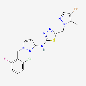 molecular formula C17H14BrClFN7S B10938017 5-[(4-bromo-5-methyl-1H-pyrazol-1-yl)methyl]-N-[1-(2-chloro-6-fluorobenzyl)-1H-pyrazol-3-yl]-1,3,4-thiadiazol-2-amine 