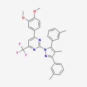 4-(3,4-dimethoxyphenyl)-2-[4-methyl-3,5-bis(3-methylphenyl)-1H-pyrazol-1-yl]-6-(trifluoromethyl)pyrimidine