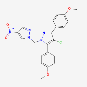 molecular formula C21H18ClN5O4 B10938051 4-chloro-3,5-bis(4-methoxyphenyl)-1-[(4-nitro-1H-pyrazol-1-yl)methyl]-1H-pyrazole 