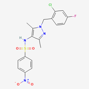 molecular formula C18H16ClFN4O4S B10938094 N-[1-(2-chloro-4-fluorobenzyl)-3,5-dimethyl-1H-pyrazol-4-yl]-4-nitrobenzenesulfonamide 