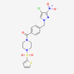 molecular formula C19H18ClN5O5S2 B10938099 {4-[(4-chloro-3-nitro-1H-pyrazol-1-yl)methyl]phenyl}[4-(thiophen-2-ylsulfonyl)piperazin-1-yl]methanone 