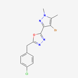 molecular formula C14H12BrClN4O B10938117 2-(4-bromo-1,5-dimethyl-1H-pyrazol-3-yl)-5-(4-chlorobenzyl)-1,3,4-oxadiazole 