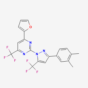 molecular formula C21H14F6N4O B10938137 2-[3-(3,4-dimethylphenyl)-5-(trifluoromethyl)-1H-pyrazol-1-yl]-4-(furan-2-yl)-6-(trifluoromethyl)pyrimidine 