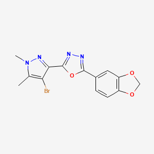 2-(1,3-benzodioxol-5-yl)-5-(4-bromo-1,5-dimethyl-1H-pyrazol-3-yl)-1,3,4-oxadiazole