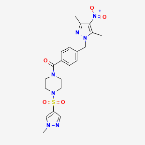 molecular formula C21H25N7O5S B10938196 {4-[(3,5-dimethyl-4-nitro-1H-pyrazol-1-yl)methyl]phenyl}{4-[(1-methyl-1H-pyrazol-4-yl)sulfonyl]piperazin-1-yl}methanone 