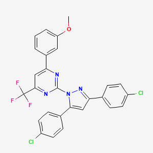 molecular formula C27H17Cl2F3N4O B10938293 2-[3,5-bis(4-chlorophenyl)-1H-pyrazol-1-yl]-4-(3-methoxyphenyl)-6-(trifluoromethyl)pyrimidine 