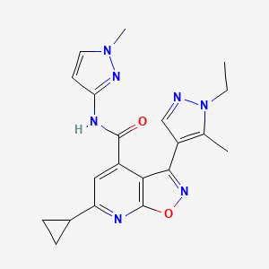 molecular formula C20H21N7O2 B10938354 6-cyclopropyl-3-(1-ethyl-5-methyl-1H-pyrazol-4-yl)-N-(1-methyl-1H-pyrazol-3-yl)[1,2]oxazolo[5,4-b]pyridine-4-carboxamide 