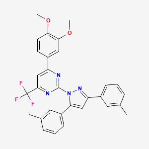 molecular formula C30H25F3N4O2 B10938426 2-[3,5-bis(3-methylphenyl)-1H-pyrazol-1-yl]-4-(3,4-dimethoxyphenyl)-6-(trifluoromethyl)pyrimidine 