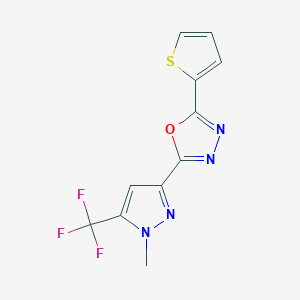 molecular formula C11H7F3N4OS B10938492 2-[1-methyl-5-(trifluoromethyl)-1H-pyrazol-3-yl]-5-(thiophen-2-yl)-1,3,4-oxadiazole 