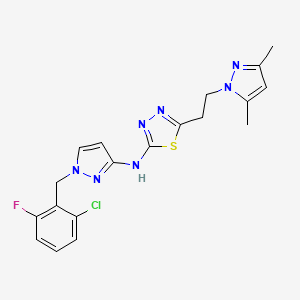 molecular formula C19H19ClFN7S B10938523 N-[1-(2-chloro-6-fluorobenzyl)-1H-pyrazol-3-yl]-5-[2-(3,5-dimethyl-1H-pyrazol-1-yl)ethyl]-1,3,4-thiadiazol-2-amine CAS No. 1005650-62-3