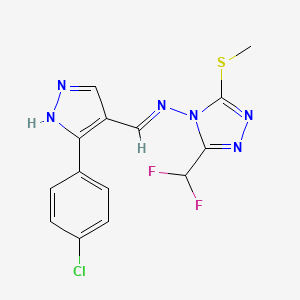 molecular formula C14H11ClF2N6S B10938536 N-{(E)-[3-(4-chlorophenyl)-1H-pyrazol-4-yl]methylidene}-3-(difluoromethyl)-5-(methylsulfanyl)-4H-1,2,4-triazol-4-amine 