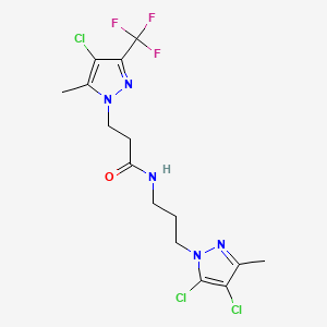 molecular formula C15H17Cl3F3N5O B10938605 3-[4-chloro-5-methyl-3-(trifluoromethyl)-1H-pyrazol-1-yl]-N-[3-(4,5-dichloro-3-methyl-1H-pyrazol-1-yl)propyl]propanamide 