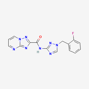 molecular formula C15H11FN8O B10938609 N-[1-(2-fluorobenzyl)-1H-1,2,4-triazol-3-yl][1,2,4]triazolo[1,5-a]pyrimidine-2-carboxamide 