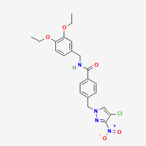 molecular formula C22H23ClN4O5 B10938613 4-[(4-chloro-3-nitro-1H-pyrazol-1-yl)methyl]-N-(3,4-diethoxybenzyl)benzamide 