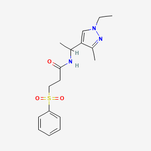 molecular formula C17H23N3O3S B10938681 N-[1-(1-ethyl-3-methyl-1H-pyrazol-4-yl)ethyl]-3-(phenylsulfonyl)propanamide 