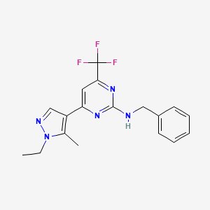 molecular formula C18H18F3N5 B10938693 N-benzyl-4-(1-ethyl-5-methyl-1H-pyrazol-4-yl)-6-(trifluoromethyl)pyrimidin-2-amine 