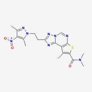 molecular formula C18H20N8O3S B10938735 2-[2-(3,5-Dimethyl-4-nitro-1H-pyrazol-1-YL)ethyl]-N~8~,N~8~,9-trimethylthieno[3,2-E][1,2,4]triazolo[1,5-C]pyrimidine-8-carboxamide 