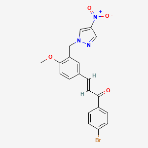 molecular formula C20H16BrN3O4 B10938742 (2E)-1-(4-bromophenyl)-3-{4-methoxy-3-[(4-nitro-1H-pyrazol-1-yl)methyl]phenyl}prop-2-en-1-one 