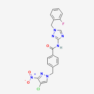 molecular formula C20H15ClFN7O3 B10938887 4-[(4-chloro-3-nitro-1H-pyrazol-1-yl)methyl]-N-[1-(2-fluorobenzyl)-1H-1,2,4-triazol-3-yl]benzamide 