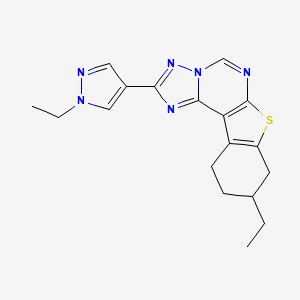 molecular formula C18H20N6S B10938949 9-ethyl-2-(1-ethyl-1H-pyrazol-4-yl)-8,9,10,11-tetrahydro[1]benzothieno[3,2-e][1,2,4]triazolo[1,5-c]pyrimidine 