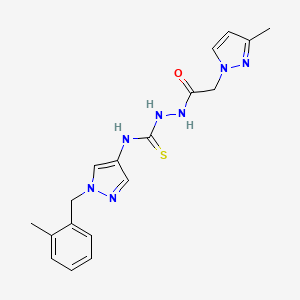 molecular formula C18H21N7OS B10938962 N-[1-(2-methylbenzyl)-1H-pyrazol-4-yl]-2-[(3-methyl-1H-pyrazol-1-yl)acetyl]hydrazinecarbothioamide 