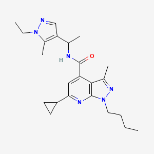 molecular formula C23H32N6O B10939013 1-butyl-6-cyclopropyl-N-[1-(1-ethyl-5-methyl-1H-pyrazol-4-yl)ethyl]-3-methyl-1H-pyrazolo[3,4-b]pyridine-4-carboxamide 