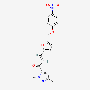 molecular formula C19H17N3O5 B10939052 (2E)-1-(1,3-dimethyl-1H-pyrazol-5-yl)-3-{5-[(4-nitrophenoxy)methyl]furan-2-yl}prop-2-en-1-one 