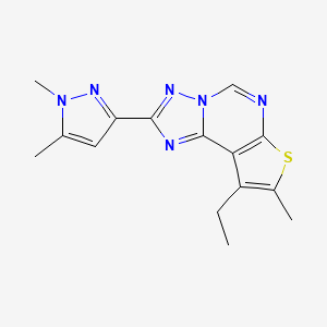 molecular formula C15H16N6S B10939095 2-(1,5-dimethyl-1H-pyrazol-3-yl)-9-ethyl-8-methylthieno[3,2-e][1,2,4]triazolo[1,5-c]pyrimidine 