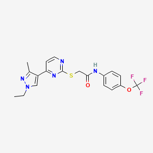 2-{[4-(1-ethyl-3-methyl-1H-pyrazol-4-yl)pyrimidin-2-yl]sulfanyl}-N-[4-(trifluoromethoxy)phenyl]acetamide