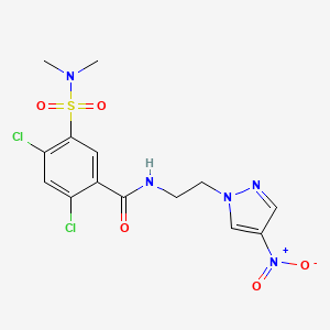 2,4-dichloro-5-(dimethylsulfamoyl)-N-[2-(4-nitro-1H-pyrazol-1-yl)ethyl]benzamide