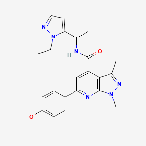 molecular formula C23H26N6O2 B10939227 N-[1-(1-ethyl-1H-pyrazol-5-yl)ethyl]-6-(4-methoxyphenyl)-1,3-dimethyl-1H-pyrazolo[3,4-b]pyridine-4-carboxamide 