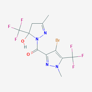 molecular formula C11H9BrF6N4O2 B10939236 [4-bromo-1-methyl-5-(trifluoromethyl)-1H-pyrazol-3-yl][5-hydroxy-3-methyl-5-(trifluoromethyl)-4,5-dihydro-1H-pyrazol-1-yl]methanone 