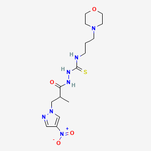 molecular formula C15H25N7O4S B10939262 2-[2-methyl-3-(4-nitro-1H-pyrazol-1-yl)propanoyl]-N-[3-(morpholin-4-yl)propyl]hydrazinecarbothioamide 