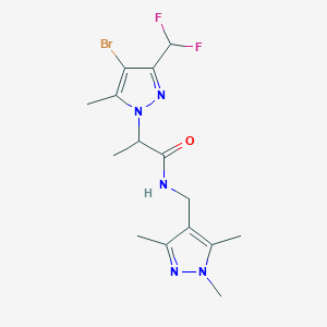 molecular formula C15H20BrF2N5O B10939271 2-[4-bromo-3-(difluoromethyl)-5-methyl-1H-pyrazol-1-yl]-N-[(1,3,5-trimethyl-1H-pyrazol-4-yl)methyl]propanamide 