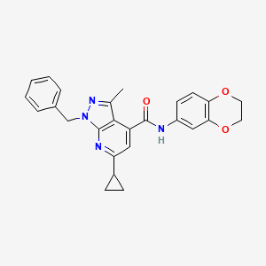 molecular formula C26H24N4O3 B10939313 1-benzyl-6-cyclopropyl-N-(2,3-dihydro-1,4-benzodioxin-6-yl)-3-methyl-1H-pyrazolo[3,4-b]pyridine-4-carboxamide 