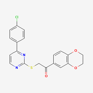 molecular formula C20H15ClN2O3S B10939361 2-{[4-(4-Chlorophenyl)pyrimidin-2-yl]sulfanyl}-1-(2,3-dihydro-1,4-benzodioxin-6-yl)ethanone 