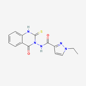 molecular formula C14H13N5O2S B10939473 1-ethyl-N-(4-oxo-2-sulfanylquinazolin-3(4H)-yl)-1H-pyrazole-3-carboxamide 