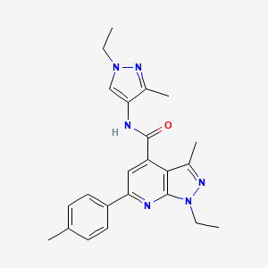 molecular formula C23H26N6O B10939512 1-ethyl-N-(1-ethyl-3-methyl-1H-pyrazol-4-yl)-3-methyl-6-(4-methylphenyl)-1H-pyrazolo[3,4-b]pyridine-4-carboxamide 