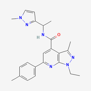 molecular formula C23H26N6O B10939530 1-ethyl-3-methyl-6-(4-methylphenyl)-N-[1-(1-methyl-1H-pyrazol-3-yl)ethyl]-1H-pyrazolo[3,4-b]pyridine-4-carboxamide 