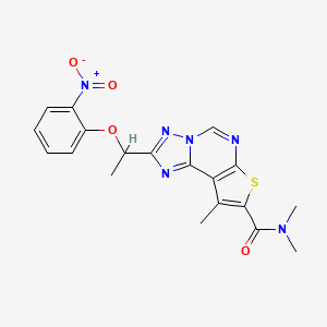 molecular formula C19H18N6O4S B10939550 N,N,9-trimethyl-2-[1-(2-nitrophenoxy)ethyl]thieno[3,2-e][1,2,4]triazolo[1,5-c]pyrimidine-8-carboxamide 