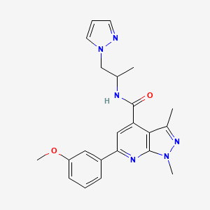 molecular formula C22H24N6O2 B10939561 6-(3-methoxyphenyl)-1,3-dimethyl-N-[1-(1H-pyrazol-1-yl)propan-2-yl]-1H-pyrazolo[3,4-b]pyridine-4-carboxamide 