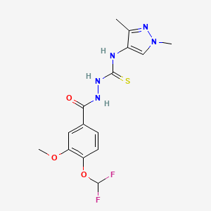 molecular formula C15H17F2N5O3S B10939588 2-{[4-(difluoromethoxy)-3-methoxyphenyl]carbonyl}-N-(1,3-dimethyl-1H-pyrazol-4-yl)hydrazinecarbothioamide 