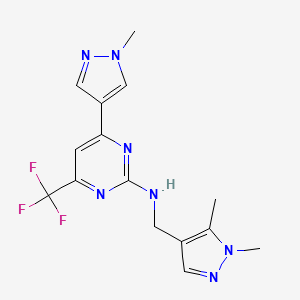 molecular formula C15H16F3N7 B10939628 N-[(1,5-dimethyl-1H-pyrazol-4-yl)methyl]-4-(1-methyl-1H-pyrazol-4-yl)-6-(trifluoromethyl)pyrimidin-2-amine 