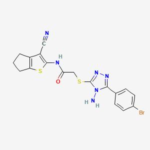 molecular formula C18H15BrN6OS2 B10939644 2-{[4-amino-5-(4-bromophenyl)-4H-1,2,4-triazol-3-yl]sulfanyl}-N-(3-cyano-5,6-dihydro-4H-cyclopenta[b]thiophen-2-yl)acetamide 