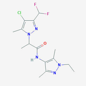 molecular formula C15H20ClF2N5O B10939649 2-[4-chloro-3-(difluoromethyl)-5-methyl-1H-pyrazol-1-yl]-N-(1-ethyl-3,5-dimethyl-1H-pyrazol-4-yl)propanamide 