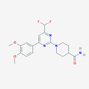 molecular formula C19H22F2N4O3 B10939676 1-[4-(Difluoromethyl)-6-(3,4-dimethoxyphenyl)pyrimidin-2-yl]piperidine-4-carboxamide 