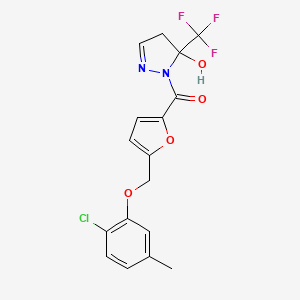 molecular formula C17H14ClF3N2O4 B10939698 {5-[(2-chloro-5-methylphenoxy)methyl]furan-2-yl}[5-hydroxy-5-(trifluoromethyl)-4,5-dihydro-1H-pyrazol-1-yl]methanone 