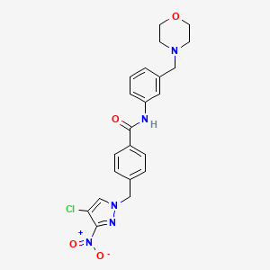 molecular formula C22H22ClN5O4 B10939731 4-[(4-chloro-3-nitro-1H-pyrazol-1-yl)methyl]-N-[3-(morpholin-4-ylmethyl)phenyl]benzamide 