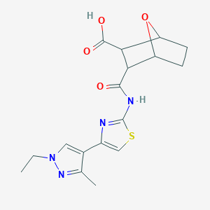 molecular formula C17H20N4O4S B10939788 3-{[4-(1-ethyl-3-methyl-1H-pyrazol-4-yl)-1,3-thiazol-2-yl]carbamoyl}-7-oxabicyclo[2.2.1]heptane-2-carboxylic acid 